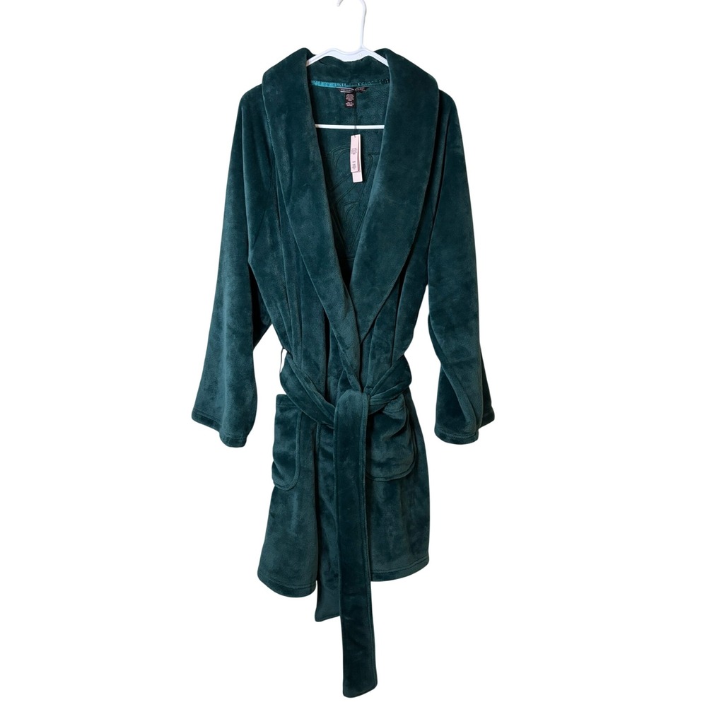 Victoria's Secret Short Cozy Robe Teal Green Plush Fleece VS Logo M/L New Lounge